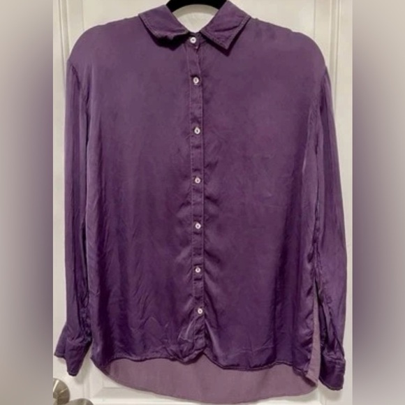 Michael Stars Plum Button-Front Blouse Quiet Luxury‎ Officecore Jewelcore Size M - Picture 3 of 10